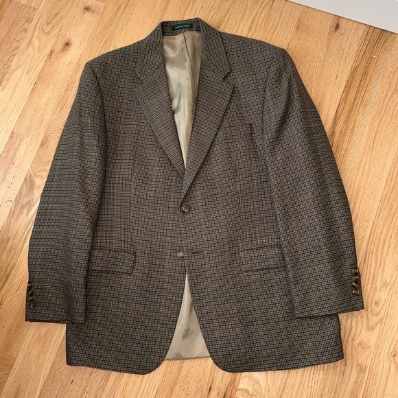 Ralph Lauren 100% Wool Houndstooth Blazer Sport Coat Taupe Men’s Size 42R - Picture 1 of 13